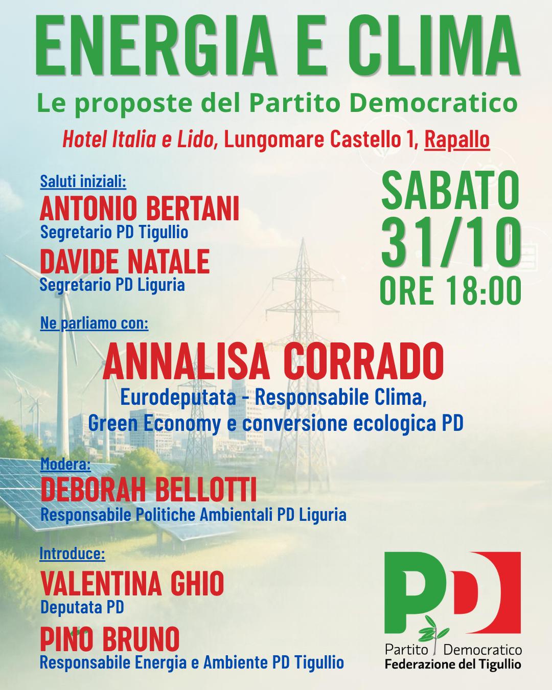 Energia e clima, a Rapallo un incontro pubblico sulle proposte del Partito Democratico